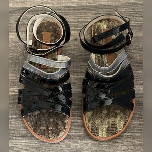 Freda Salvador Embossed Patent Leather Gladiator Sandals Black Color Size- 7